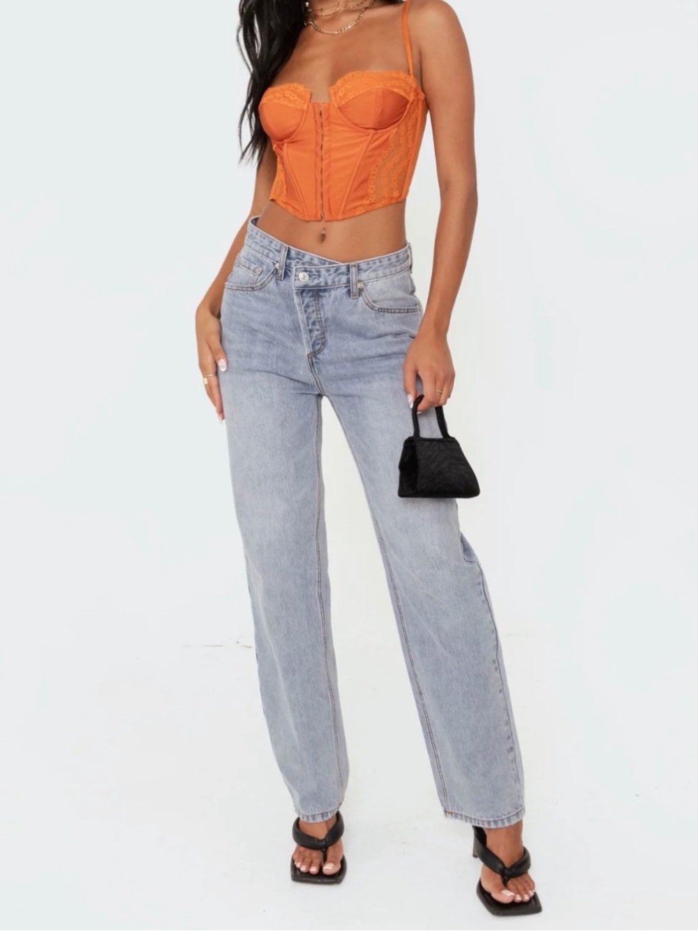 Edikted Straight Leg Light Wash Jeans - Blue